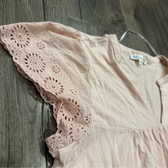 C&C California Blouse Top Blush Pink Eyelet Flutter Sleeve Cotton Rayon Soft XL - Picture 5 of 12